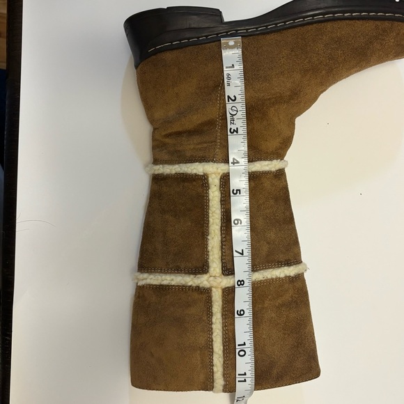 Vintage BASS Shearling Boots Leather Upper Womens 7M Brown Round Toe Block Heel - Picture 12 of 17